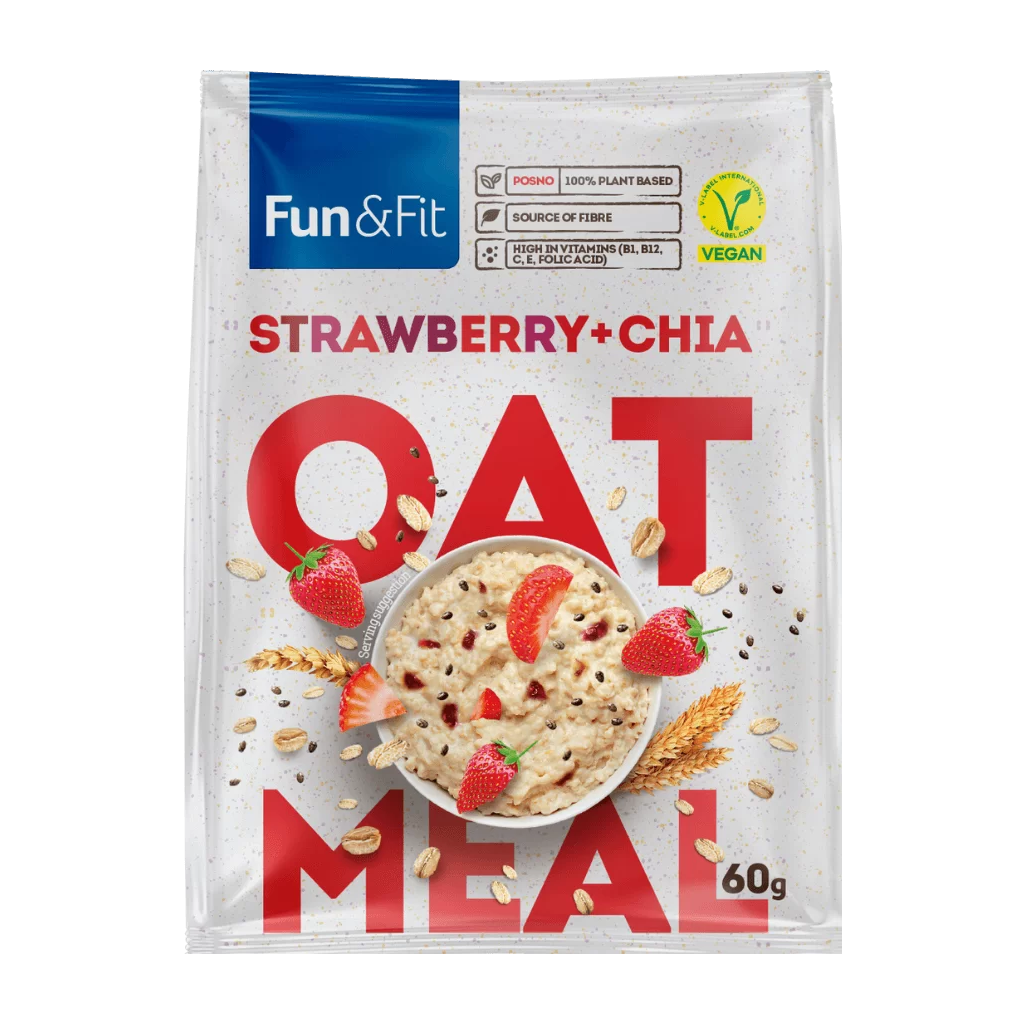 Fun&Fit Oatmeal, Strawberry & Chia (Lactose-Free, Vegan) 60g