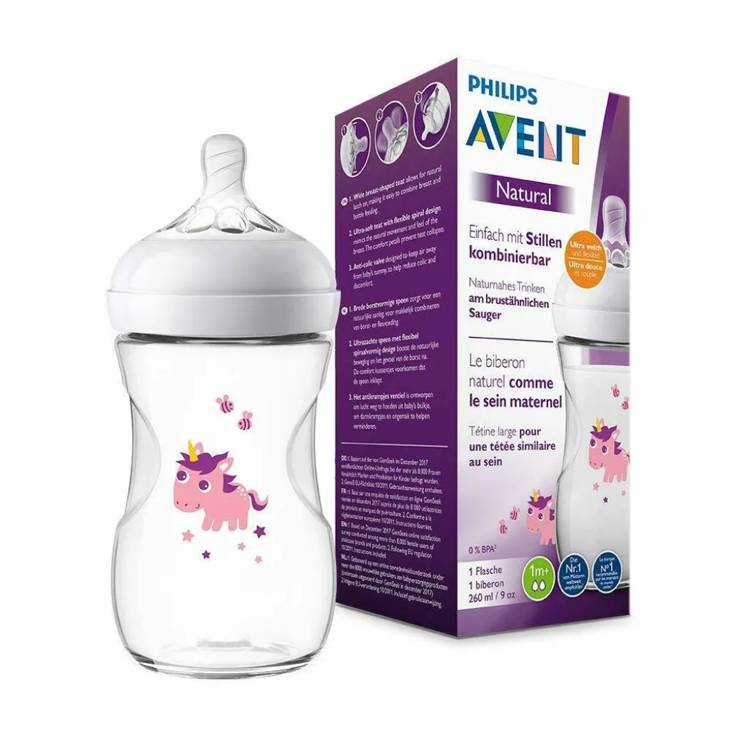 Avent – ბოთლი Natural 260 მლ, 1 თვიდან, მარტორქა
