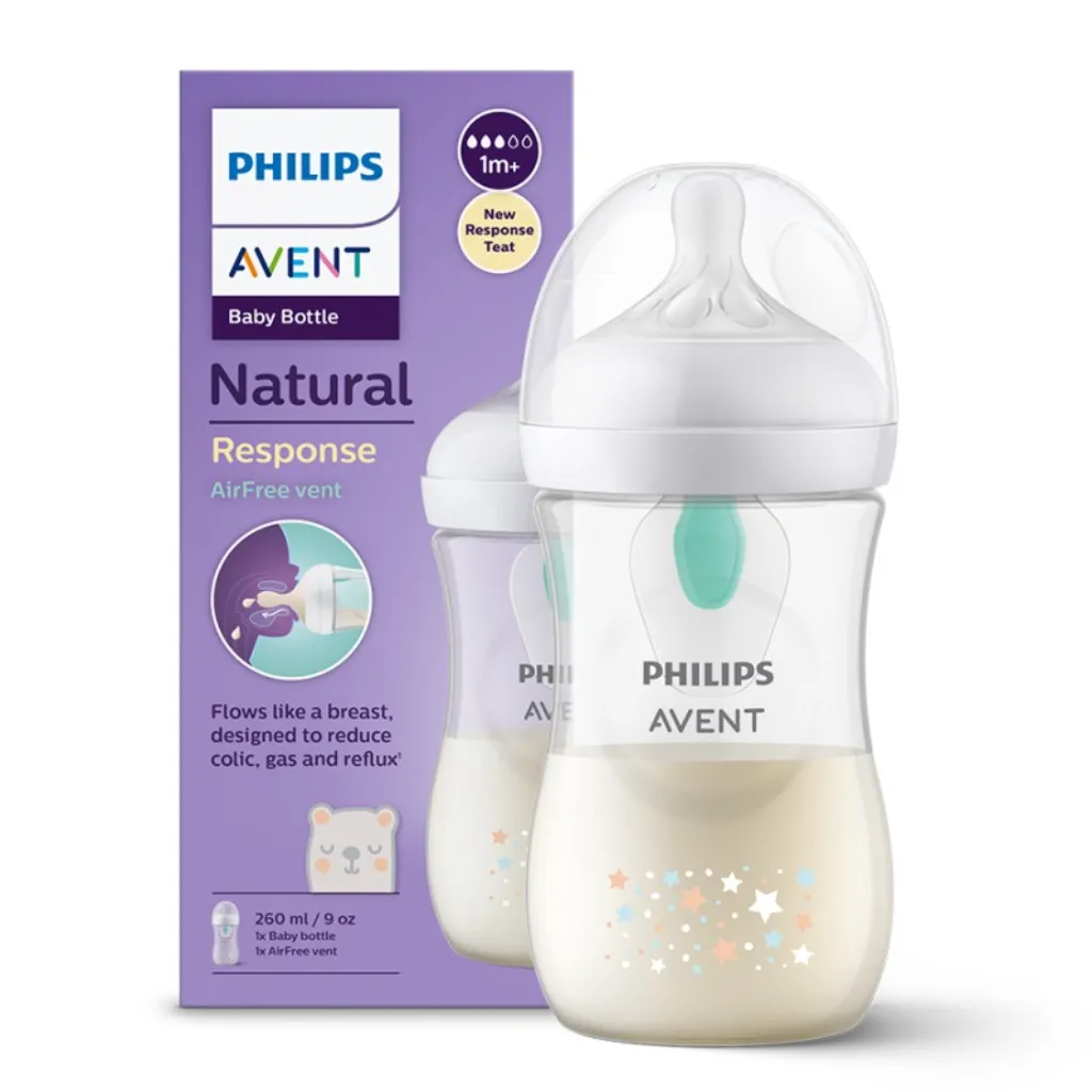 Avent – Бутылочка Natural AirFree, 260 мл, с 1 месяца, Звезды, 1 шт