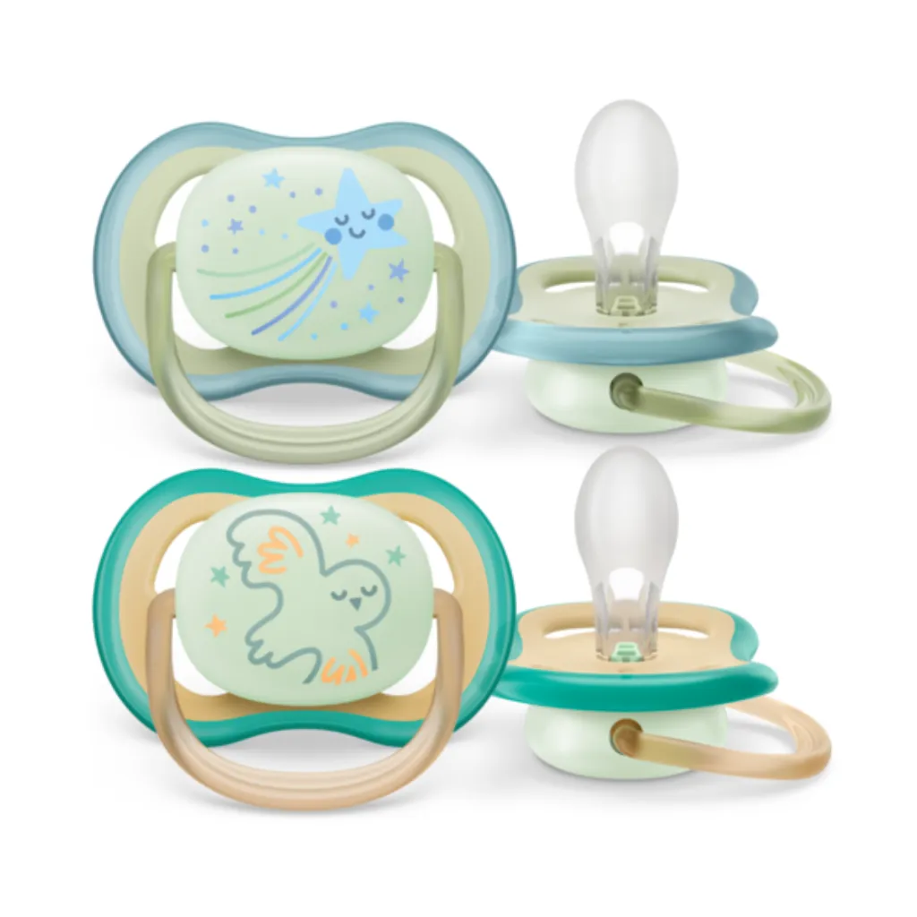 Avent Ultra Air Pacifier, 0-6 Months, Night, Owl and Star, 2pk