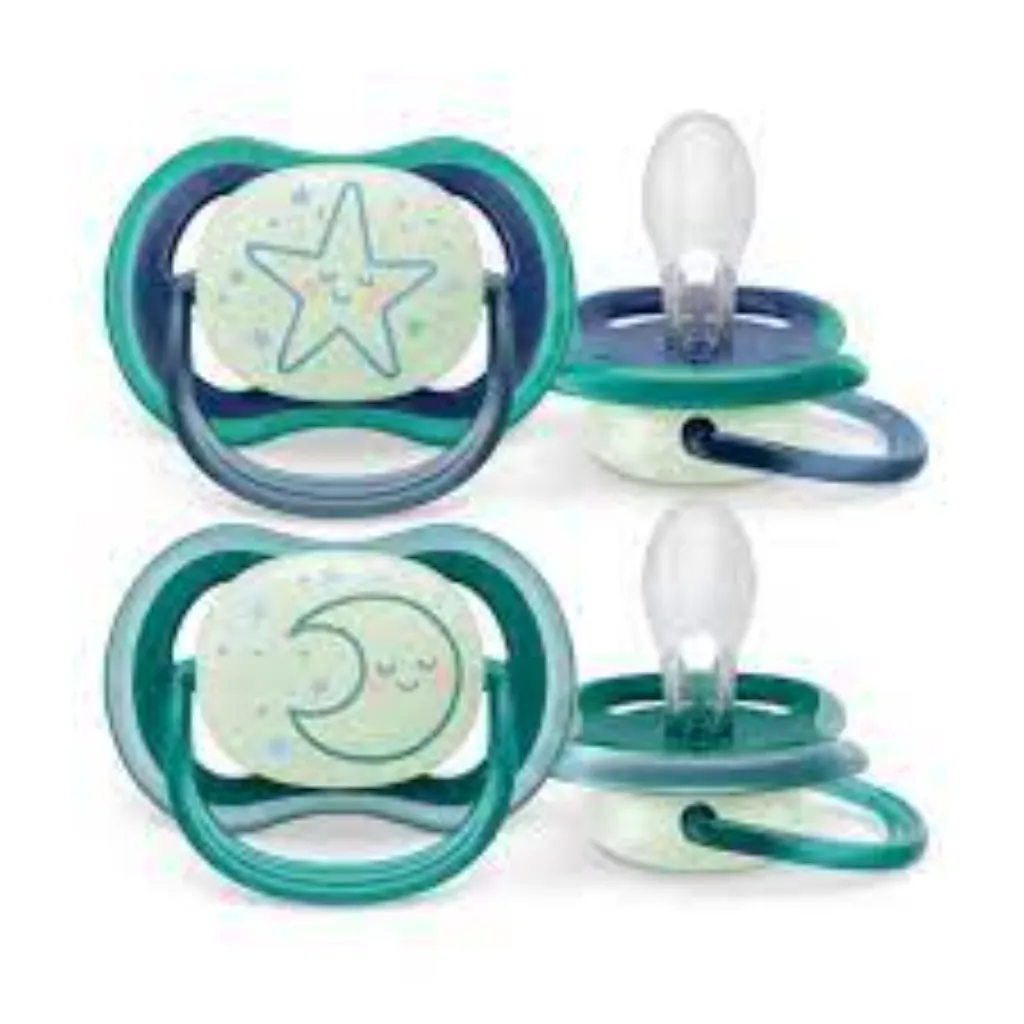 Avent Ultra Air Pacifier, 6-18 Months, Night, Green Star & Moon, 2pk