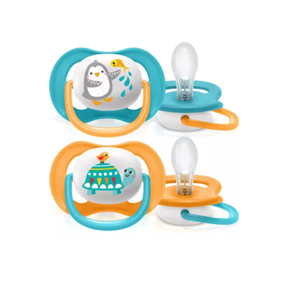Avent Ultra Air Pacifier, 6-18 Months, Penguin & Turtle, 2pk
