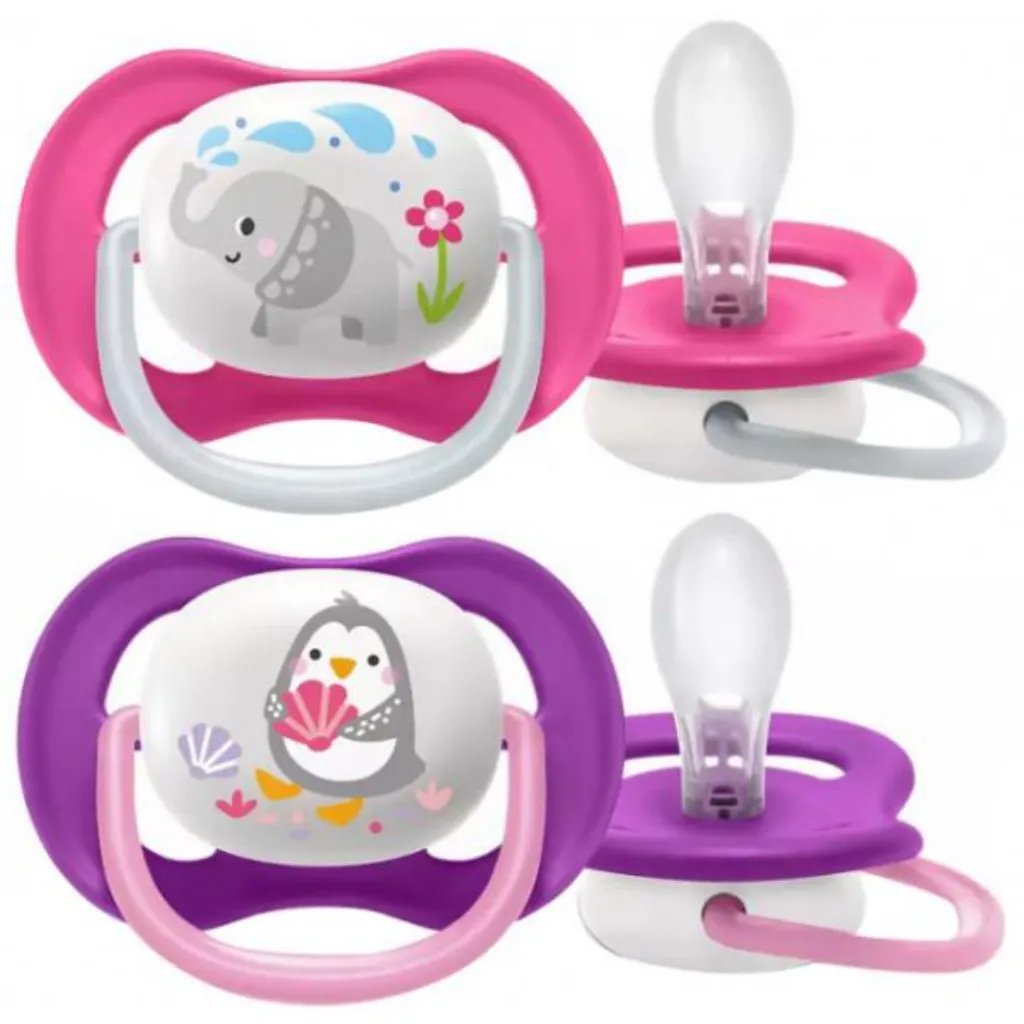 Avent Ultra Air Pacifier, 6-18 Months, Penguin & Elephant, 2pk