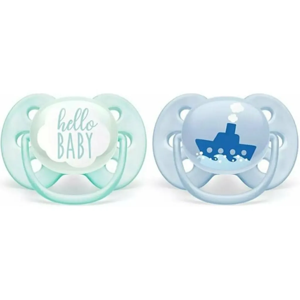 Avent – пустышка Ultra Soft 0-6 мес, Ship & Hello, мальчик, 2 шт