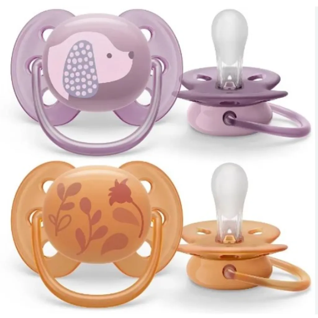 Avent – пустышка Ultra Soft 6-18 месяцев, сиреневый и оранжевый, 2 шт