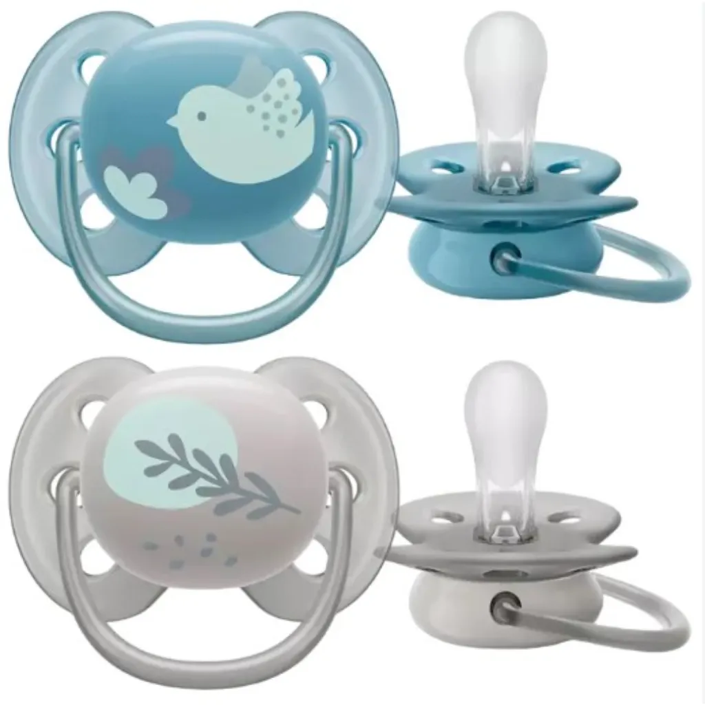 Avent — пустышка Ultra Soft 6-18 месяцев, синий и серый, 2 шт