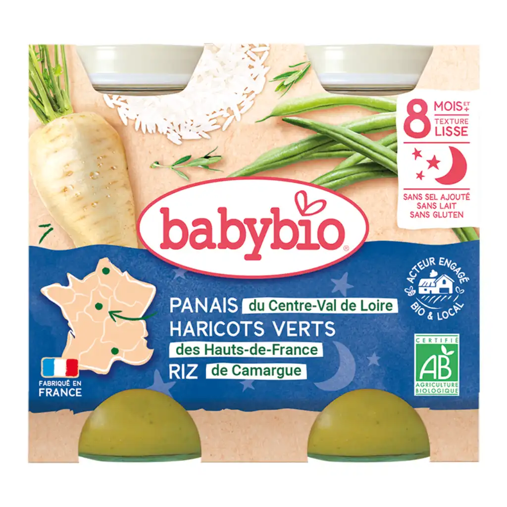 Babybio "Сонные ягоды" черника и французская фасоль с рисом, 8 мес, 200гx2шт