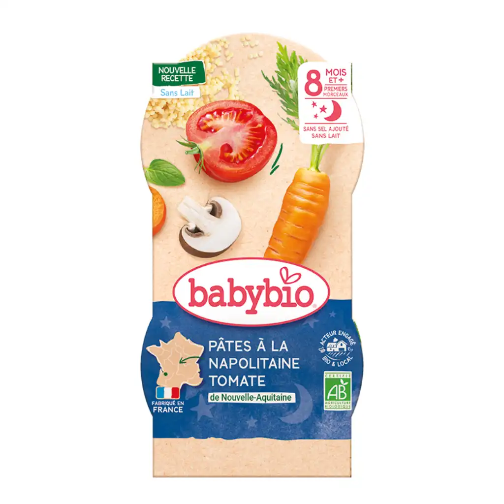Babybio - "Sleepy" Neapolitan pasta with mushrooms and parmesan, 8 months, 200g x 2 pcs