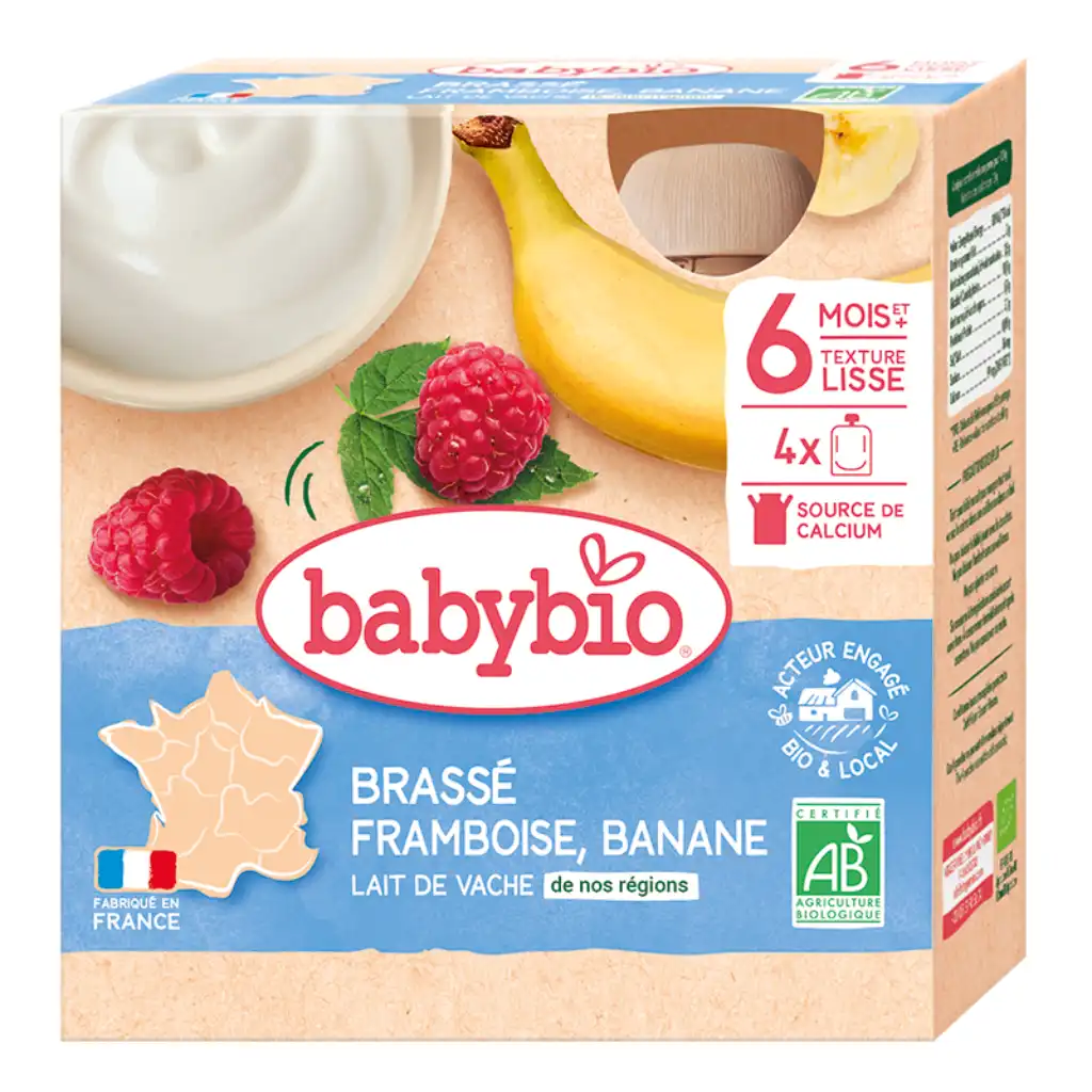 Babybio - Yogurt Cow's Milk, Raspberry and Banana 6 months, 85g x 4 pcs