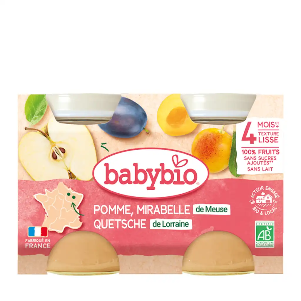 Babybio - конфитюр из сливы "Мирабель" и яблока, с 4 месяцев, 130гx2шт.