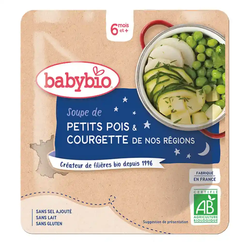 Babybio - Cream soup pea, parsnip, zucchini and green beans with rice, 6 months, 190g