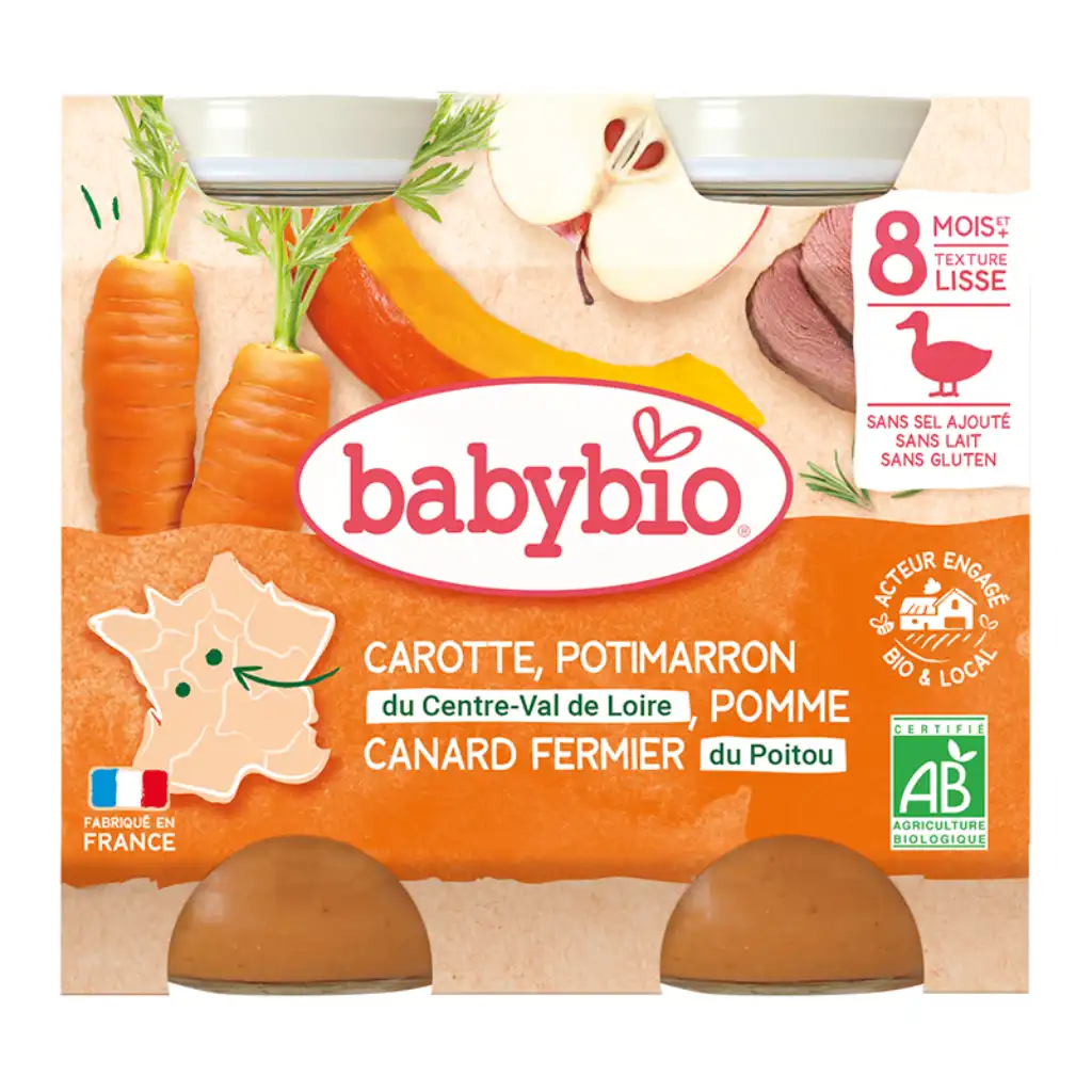 Babybio - Duck lunch with apple and carrot, 8 months, 200g x 2 pcs
