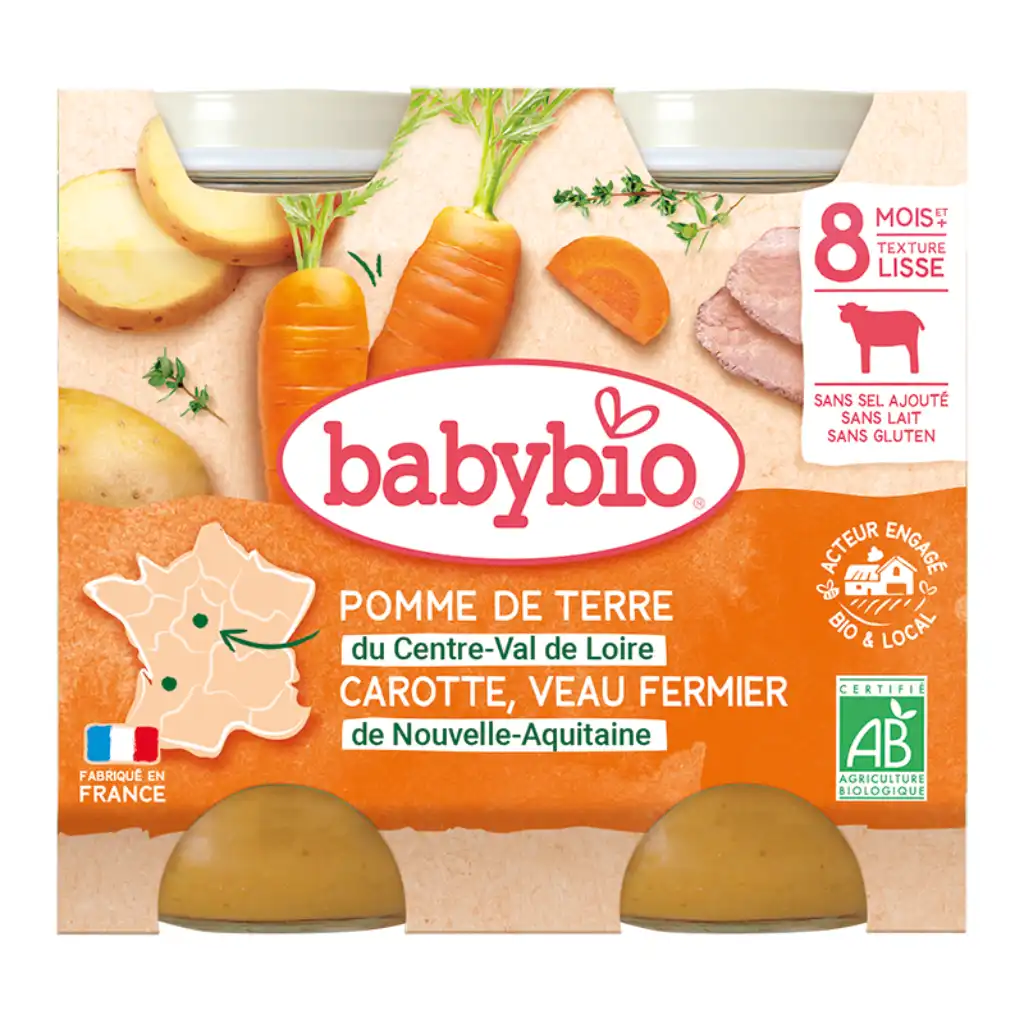 Babybio - Veal lunch with mushrooms "Pot-au-feu", 8 months, 200g x 2 pcs