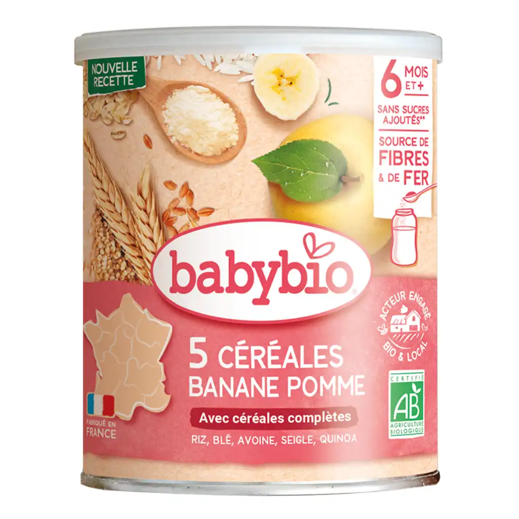 Babybio — каша безмолочная, мультизлаковая с яблоком и бананом, 6мес, 220г