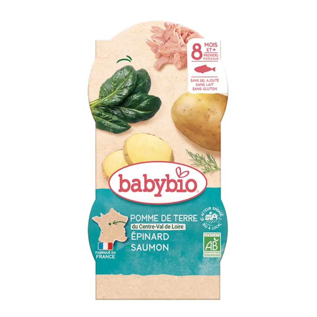 Babybio - Salmon lunch with spinach, carrot and potato, 8 months, 200g x 2 pcs