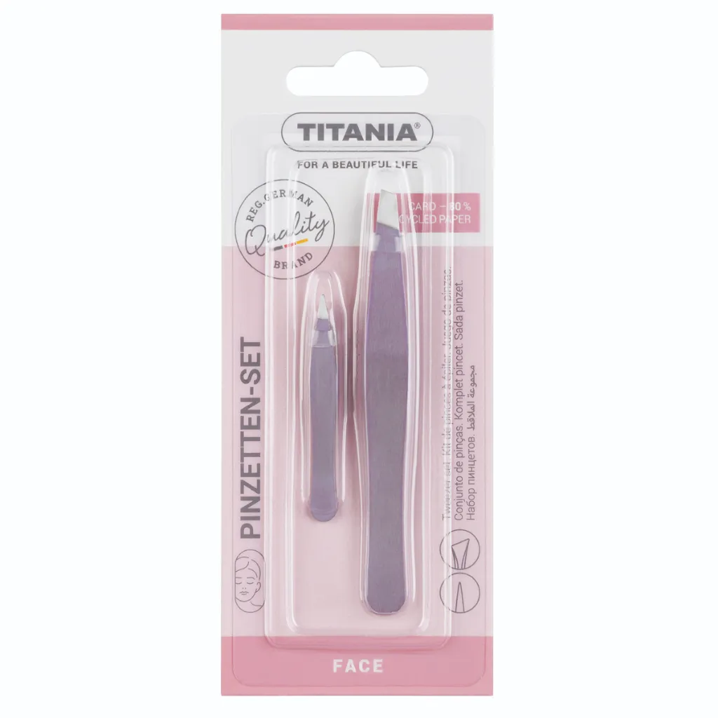 Titania - Tweezers Set, Violet, Slanted Tip and Ingrown Hair