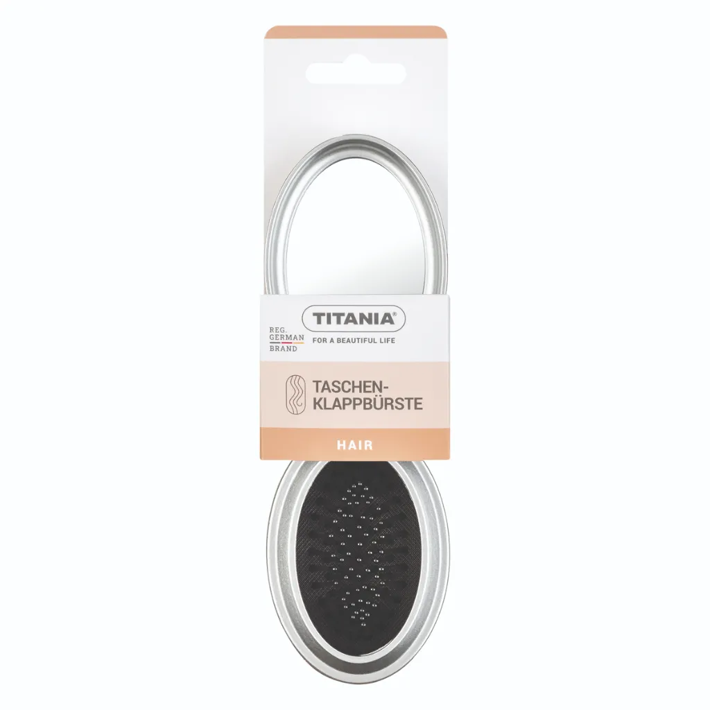 Titania folding comb with mirror, silver, 8.5cm