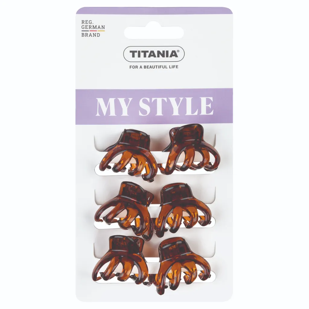 Titania hair clip with teeth, brown, 6 pcs