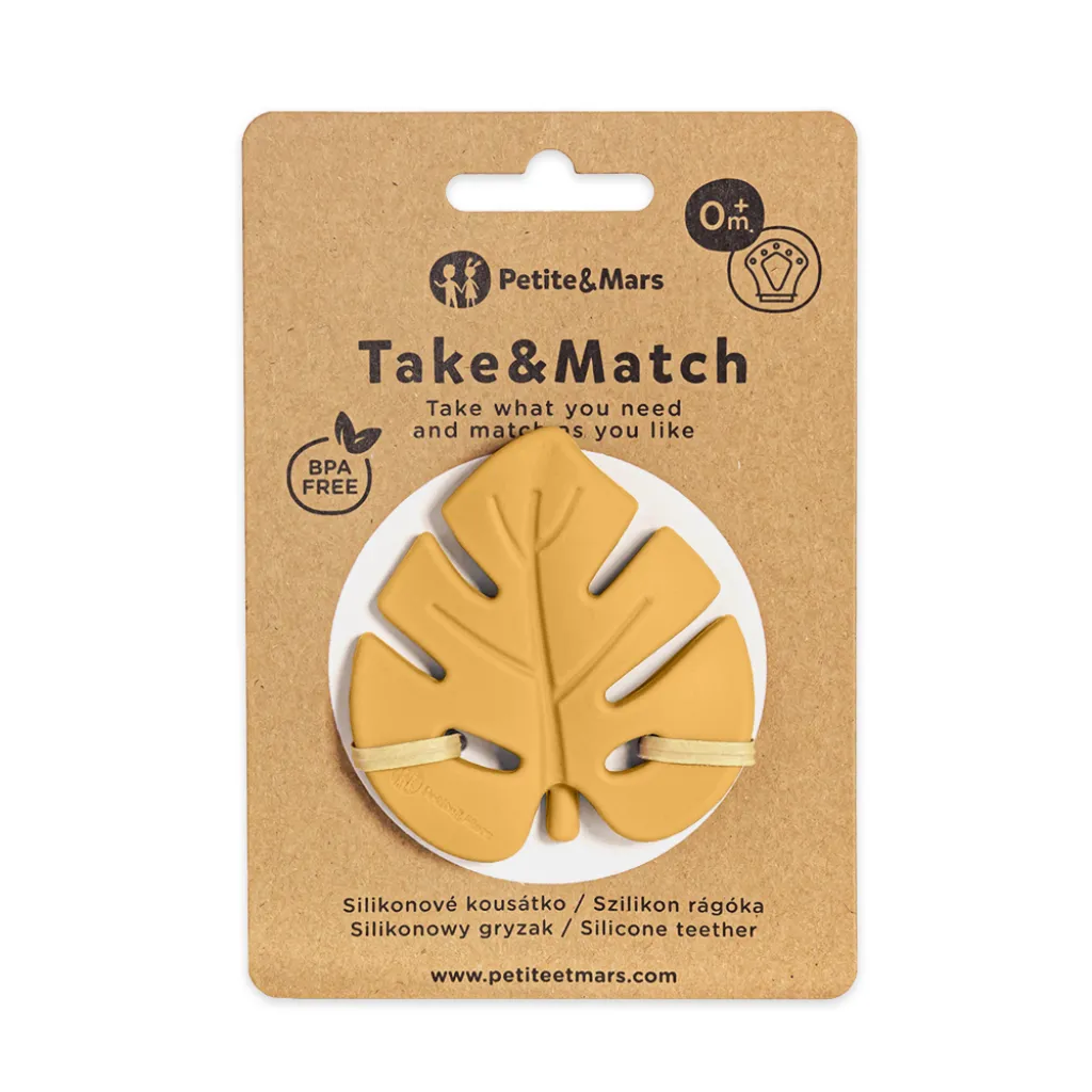 PETITE&MARS silicone leaf teether TAKE&MATCH yellow, from 0 months