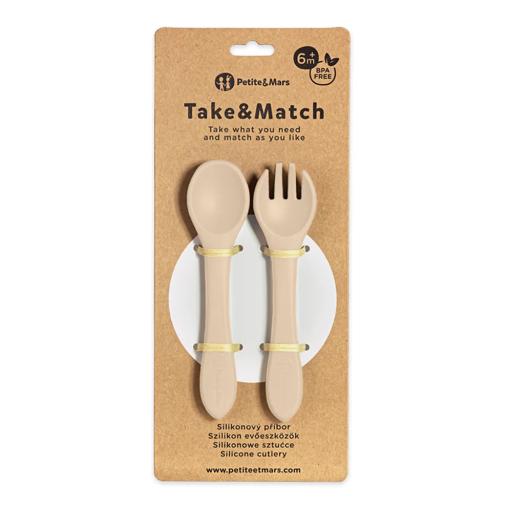 PETITE&MARS ложка и вилка силиконовые TAKE&MATCH кремовый, с 6 месяцев