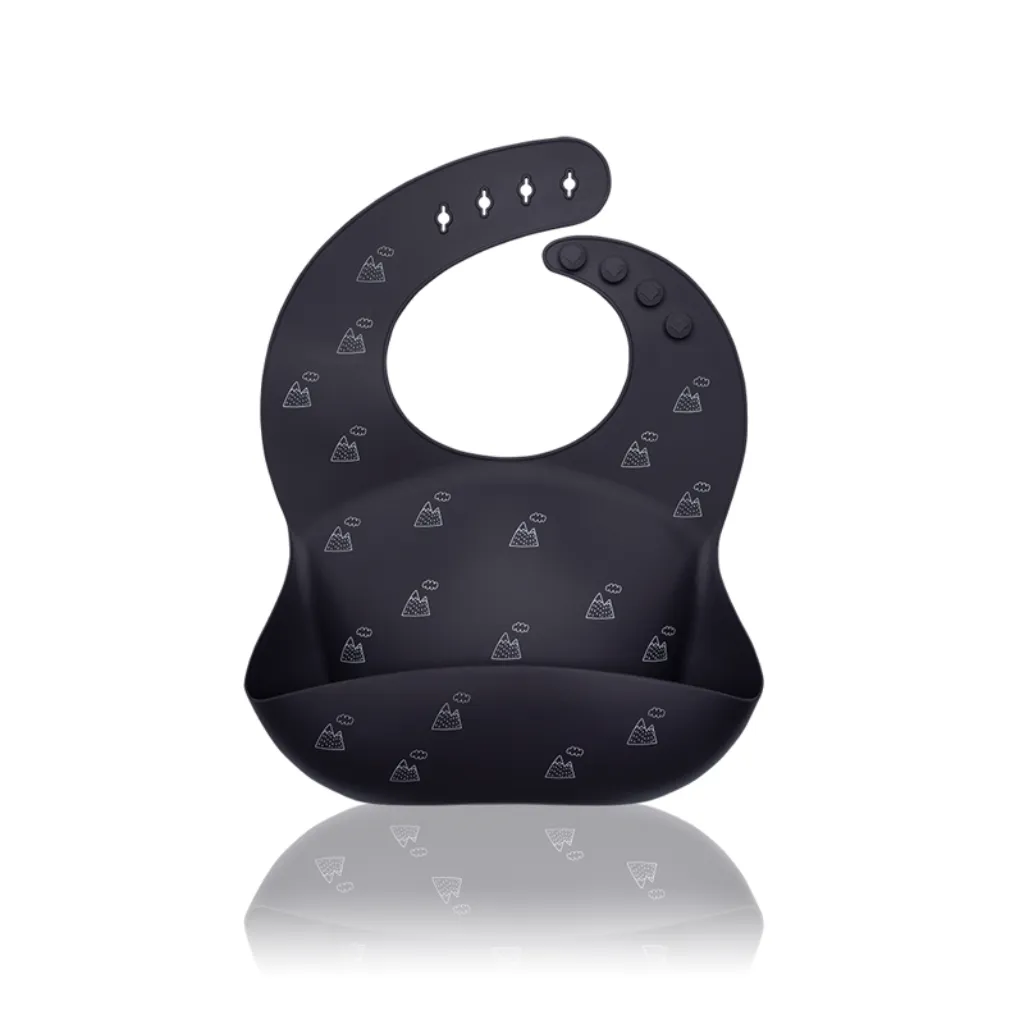 PETITE&MARS Sam silicone bib, Grey Mountains, 6 months+
