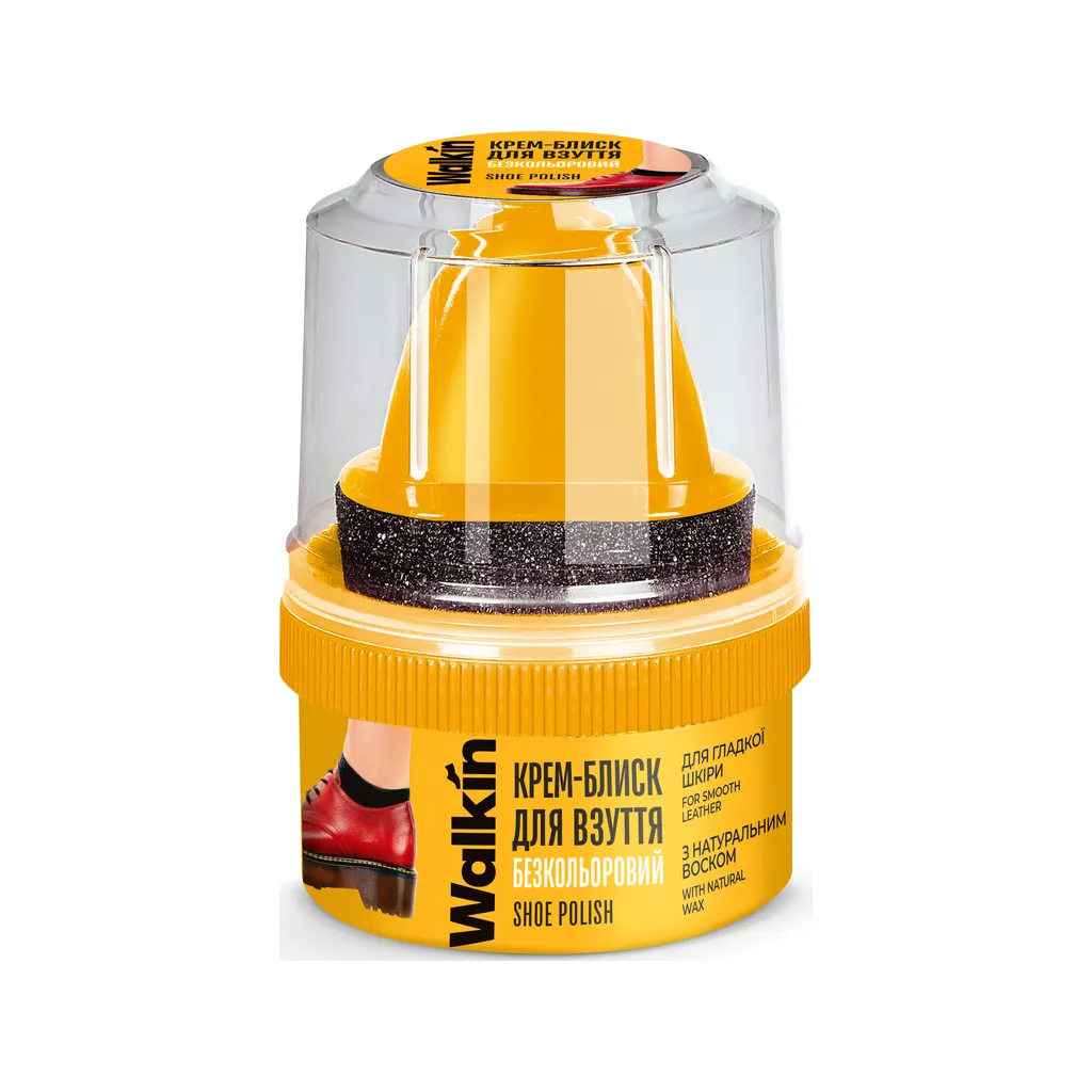 WALKIN-tqavis-pekhsatsmlis-saprialebeli-laki-aplikatorit-uperuli-50-ml WALKIN ტყავის ფეხსაცმლის საპრიალებელი ლაქი აპლიკატორით, უფერული 50 მლ - Image 1